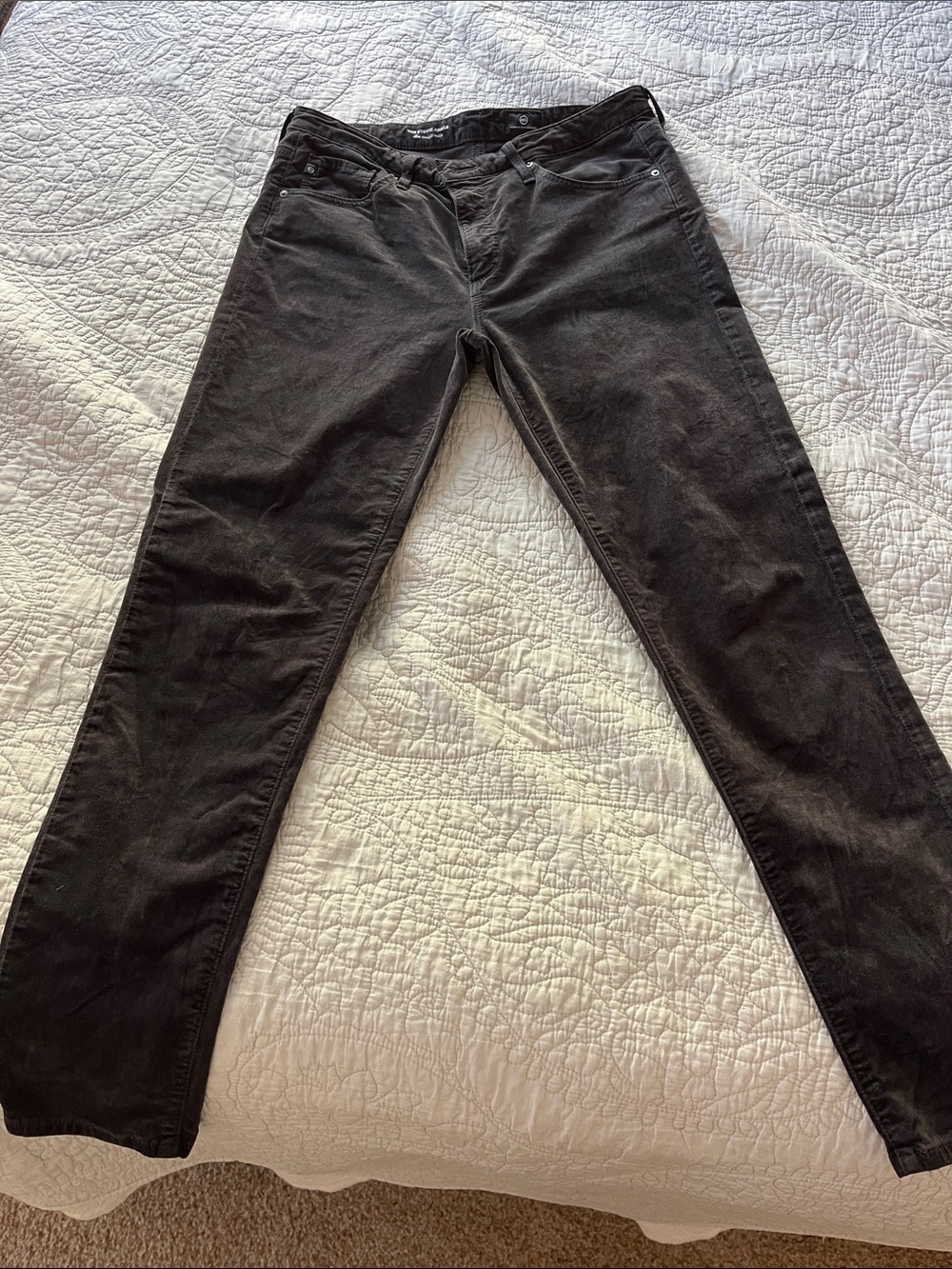 Ag Adriano Goldschmied Stevie Slim Straight Velvet Jeans - 29R Excellent! Gray